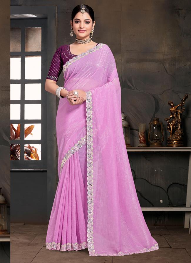 Currency Silk Orchid Wedding Wear Embroidery Work Saree